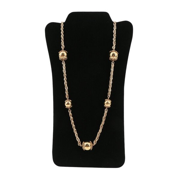 Vintage Monet Gold Tone Filigree Covered Ends Ball Chain Long Necklace - Picture 1 of 4
